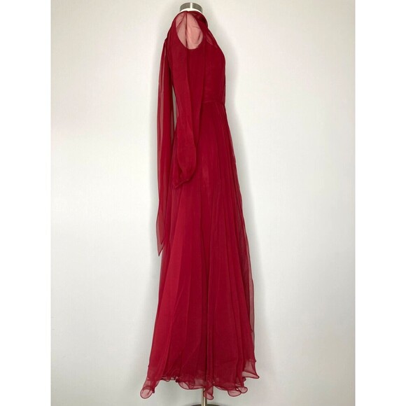 Lillie Rubin Dress and Vest Set Vintage Red Long Sleeve Chiffon Turtleneck - Picture 9 of 16